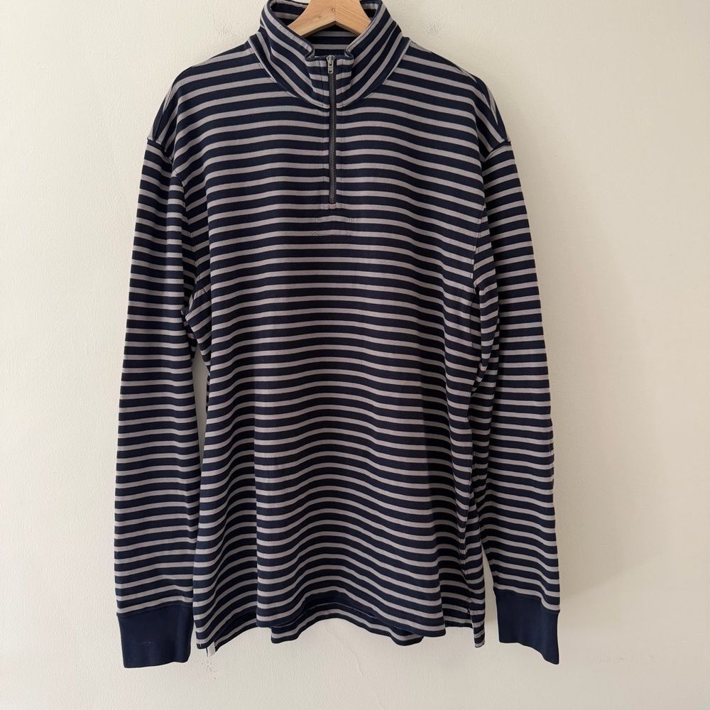 J Crew Half Zip Rugby Shirt Navy Gray Elbow Patches Size XL Tall Preppy Classic